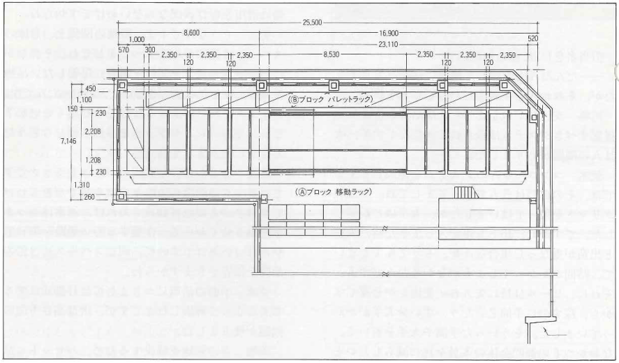 図面① 電動ラックE・Hとパレットラック配置図