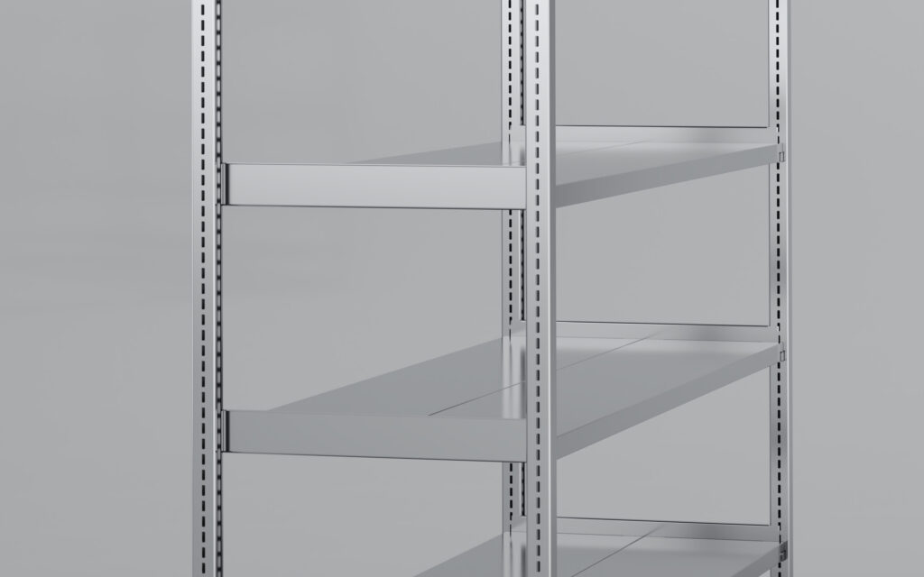 手引式移動棚、手引き式移動棚RLS、ステンレス仕様、分割棚板