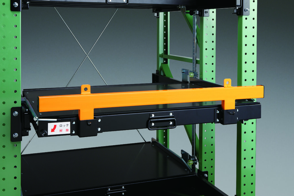 スライドラック、FSR、テーブル安全バー、作業時仮置状態