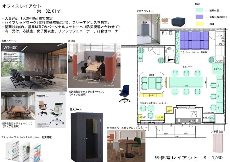 名古屋支店 オフィスレイアウト図(受付そばにTORIEを配置)